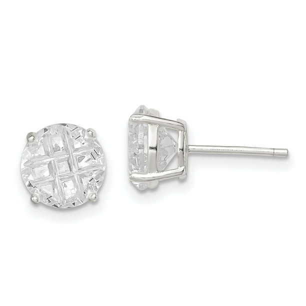 Sterling Silver 8mm Round Basket Set CZ Stud Earrings Sterling Silver 8mm Round Basket Set CZ Stud Earrings